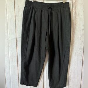 DKNY Pure Women's Black Linen Blend Elastic Waist Wide Leg Crop Pants Size L